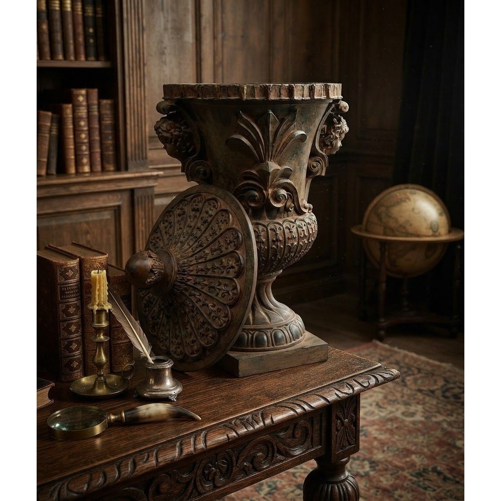 Neoclassical Resin Lidded Urn Decorative Vase Dark Bronze Finish 23 Inch